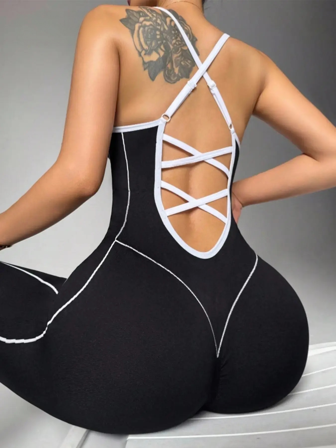 Women's Seamless High Stretch Knit Halter Sporty Jumpsuit - Tight Fit